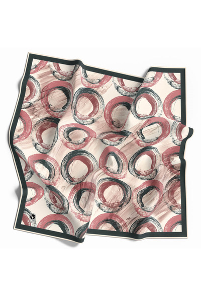 VİOLLA Twill Geometrik Fırça Darbesi Desenli Pudra Renkli 90x90 Eşarp (İpek İ...