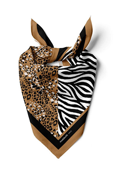 Modabutik Kadın Siyah Beyaz Zebra Desenli 50x50 Bandana