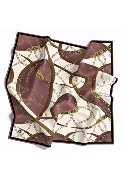VİOLLA Twill Kemer ve Zincir Desenli Gül Kurusu Renkli 90x90 Eşarp (İpek İçer...