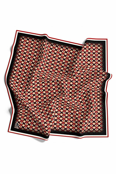 VİOLLA Twill Çıtır Desenli Kırmızı Renkli 90x90 Eşarp (İpek İçermez) Kenar Di...
