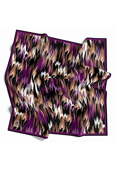 VİOLLA Twill Fırça Desenli Mürdüm Renkli 90x90 Eşarp (İpek İçermez) Kenar Dik...