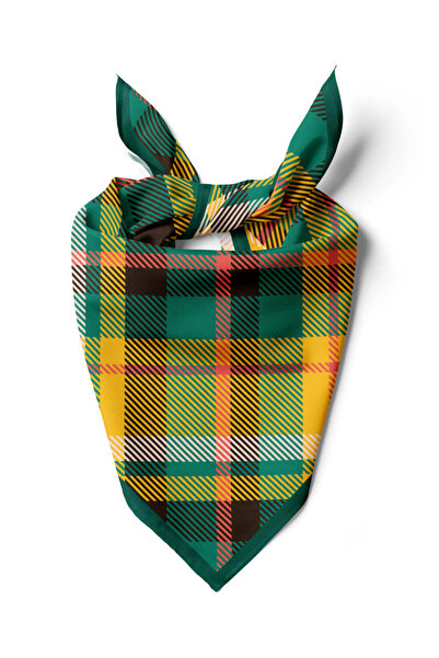 Modabutik D80 Kadın Ekose Desenli Bandana 50x50 Yeşil Sarı DG0200-22