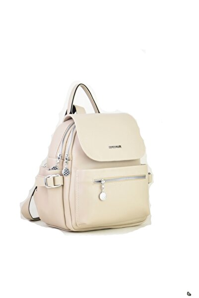 Madame حقيبة ظهر نسائية مغطاة بالمنك الفاتح