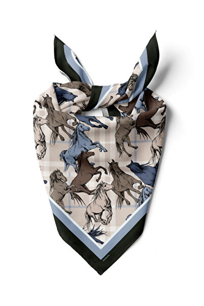 Modabutik H12 Kadın Krem Horse Desenli 50x50 Bandana HYL DG01542-22
