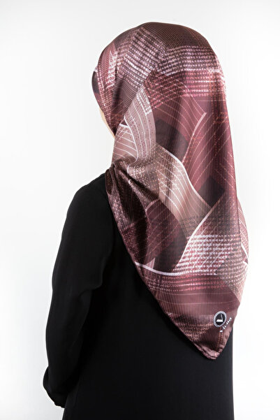 VİOLLA Twill Dokulu Geometrik Desenli Gül Kurusu Renkli 90x90 Eşarp (İpek İçe...