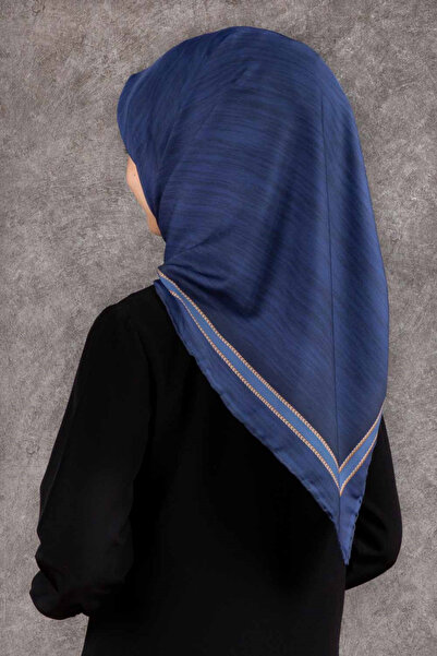 VİOLLA Twill Efektli Bordür Desenli İndigo Renkli 90x90 Eşarp (İpek İçermez) ...