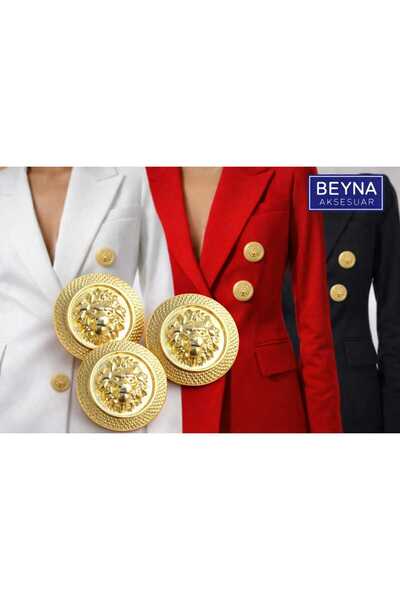 beyna aksesuar Gold Renk Büyük Aslan Model Düğme 36 Boy Metal Düğme Trençkot ...