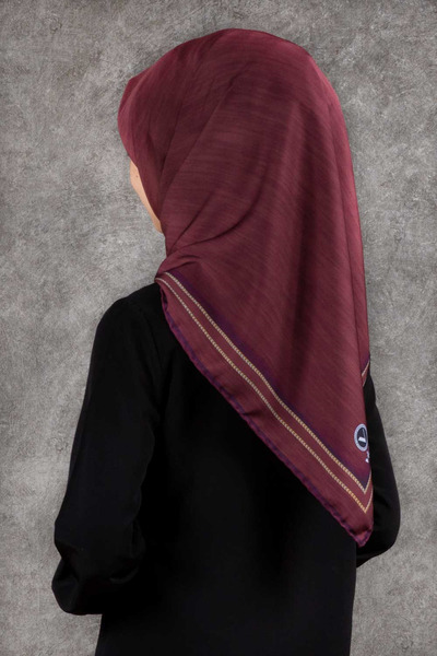 VİOLLA Twill Efektli Bordür Desenli Bordo Renkli 90x90 Eşarp (İpek İçermez) D...