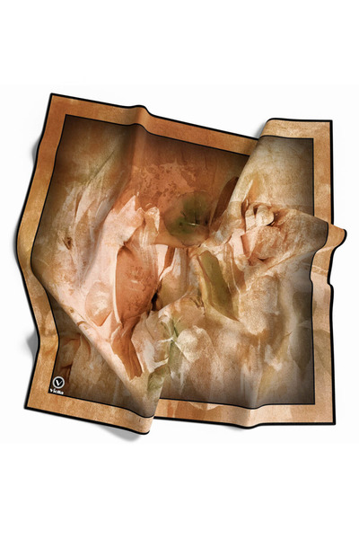 VİOLLA Twill Sulu Boyalı Çiçek Desenli Taba Renkli 90x90 Eşarp (İpek İçermez)...