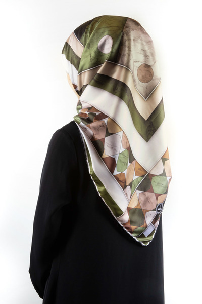 VİOLLA Twill Geometrik Mermer Desenli Haki Renkli 90x90 Eşarp (İpek İçermez) ...