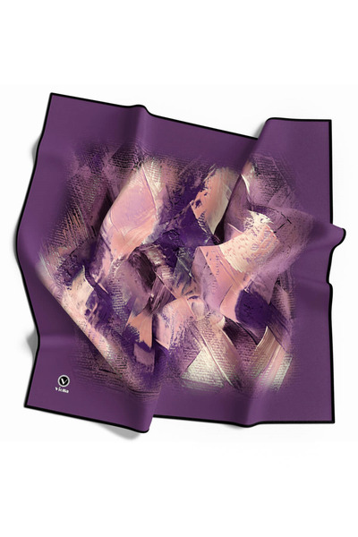VİOLLA Twill Fırça Efektli Desenli Mor Renkli 90x90 Eşarp (İpek İçermez) Kena...