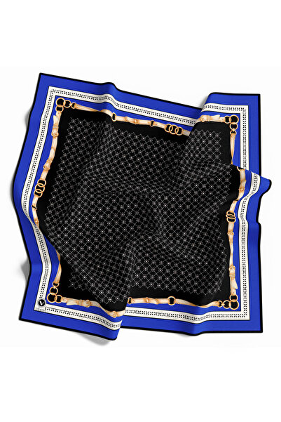 VİOLLA Twill Kemerli ve Çıtır Motifli Desenli Saks Renkli 90x90 Eşarp (İpek İ...