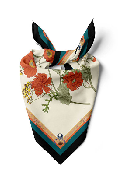 Modabutik B30 Kadın Krem Çiçek Desenli 50x50 Bandana