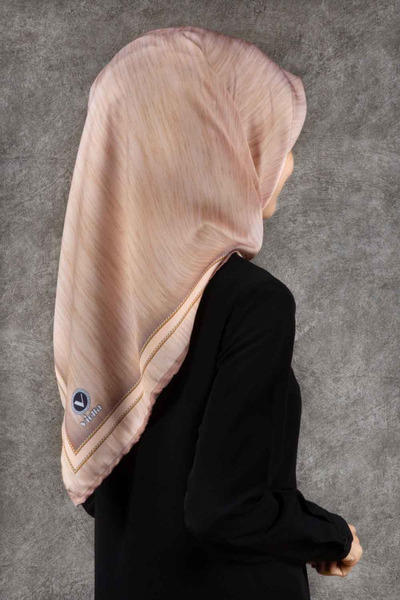 VİOLLA Twill Efektli Bordür Desenli Bej Renkli 90x90 Eşarp (İpek İçermez) Dik...