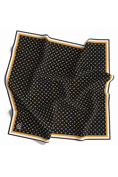 VİOLLA Twill Monogram Desenli Siyah - Gold Renkli 90x90 Eşarp (İpek İçermez) ...