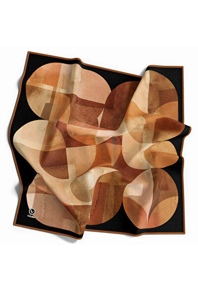 VİOLLA Twill Geometrik Desenli Taba Renkli 90x90 Eşarp (İpek İçermez)Kenar Di...