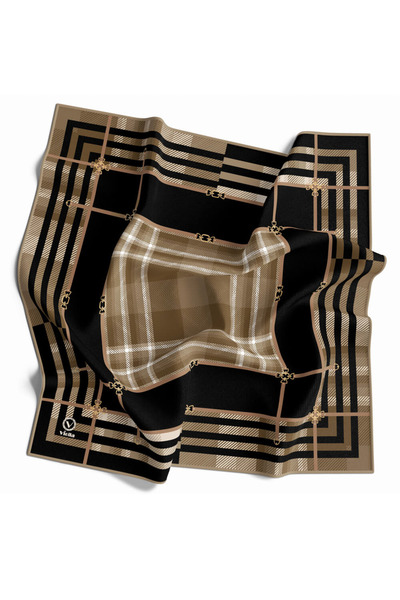 VİOLLA Twill Kemerli ve Ekose Desenli Siyah Renkli 90x90 Eşarp (İpek İçermez)...