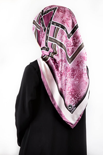 VİOLLA Twill Geometrik Desenli Mürdüm Renkli 90x90 Eşarp (İpek İçermez) Kenar...