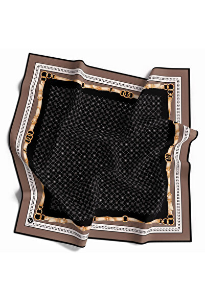 VİOLLA Twill Kemerli ve Çıtır Motifli Desenli Vizon Renkli 90x90 Eşarp (İpek ...