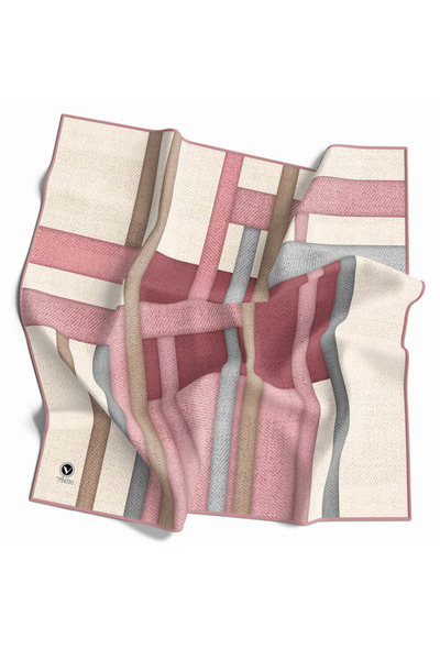 VİOLLA Twill Renkli Şerit Desenli Pudra Renkli 90x90 Eşarp (İpek İçermez) Ken...