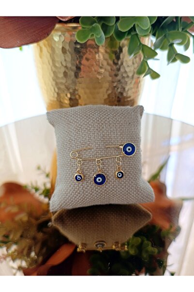 Sahi Aksesuar دبوس طوق للأطفال مطلي بثلاث حبات من خرز العين الزرقاء مع كتابة ...