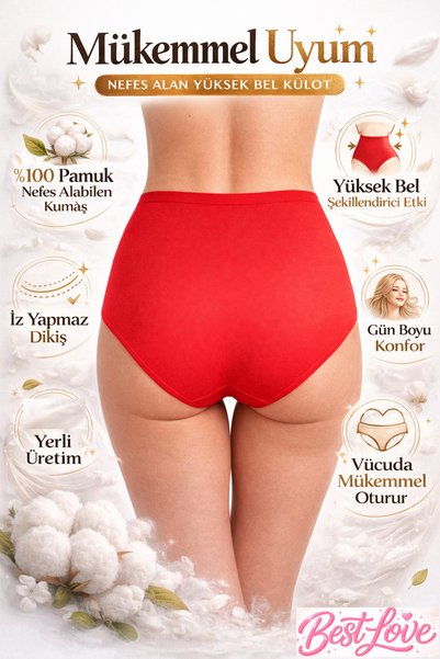 BEST LOVE Women's Panties, Women's High Waist Bato Panties Pack of 7 Red