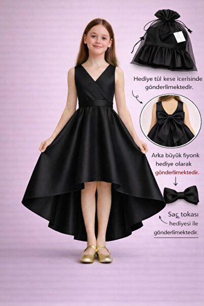 SUNEH Kız Çocuk Abiye Elbise – Kruvaze Yaka Asimetrik Kesim, Mezuniyet & Düğü...