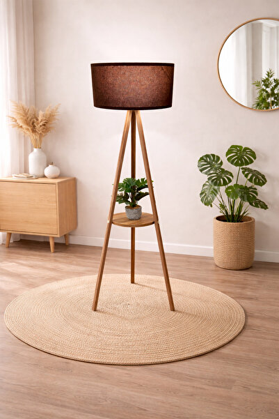 Turkish Home Wooden floor lamp with shelf, modern design - 150 cm