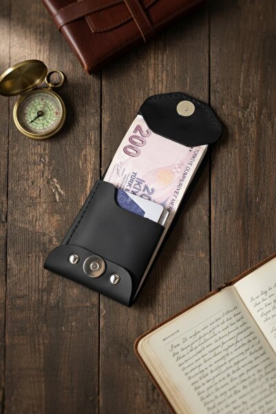 MAT Deri Siyah Erkek Cüzdanı Gerçek Deri Nakit & Kart Tasarım Minimal İsim Ba...