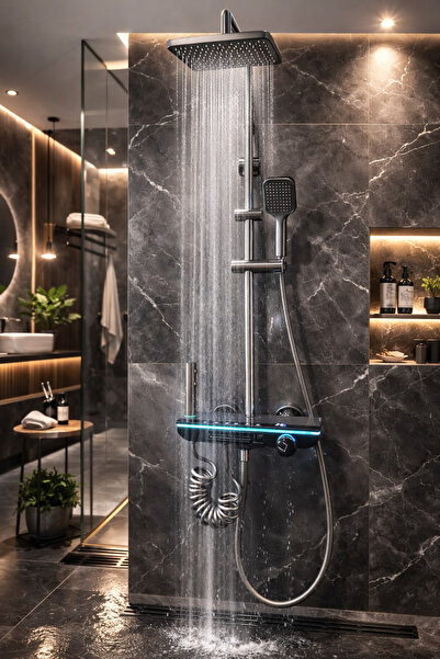 İyem Modern Duş Sistemi -Akıllı Dijital Ekran ve Ambiyans Aydınlatma Duş bata...