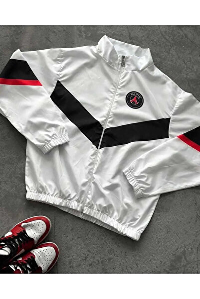 memetti m şekil Beyaz Paris PSG Unisex Dijital Baskı Paraşüt Kumaş Oversize Baskılı Siyah Rüzgarlık Yağmurluk