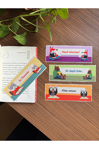 pamukcanta Sanatsal Tasarım Kanvas Kumaş Kitap Ayracı (4'LÜ) Yıkanabilir