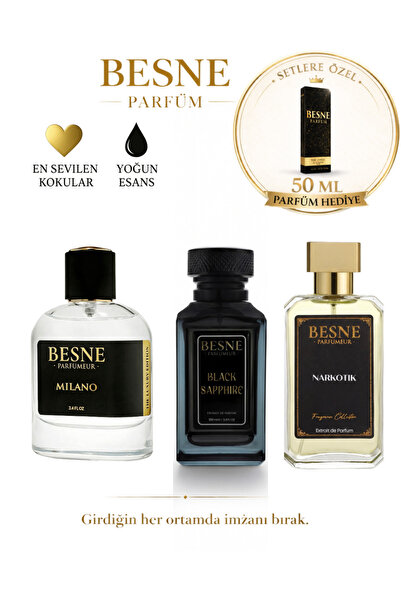 besneparfum Besne Parfüm Narkotik, Black Sapphire & Milano 3’lü Premium Erkek...