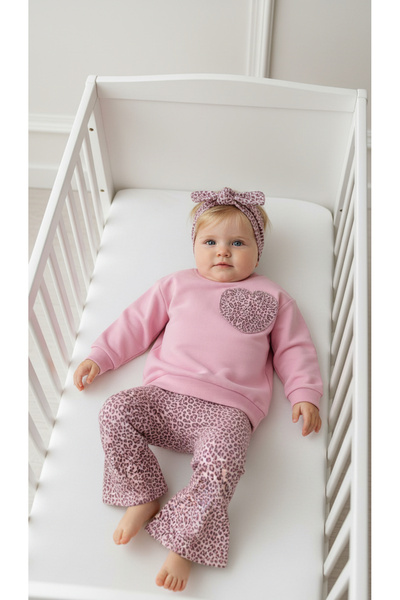 ASİLA Baby Girl Bandana Set of Leopard Printed Top and Bottom