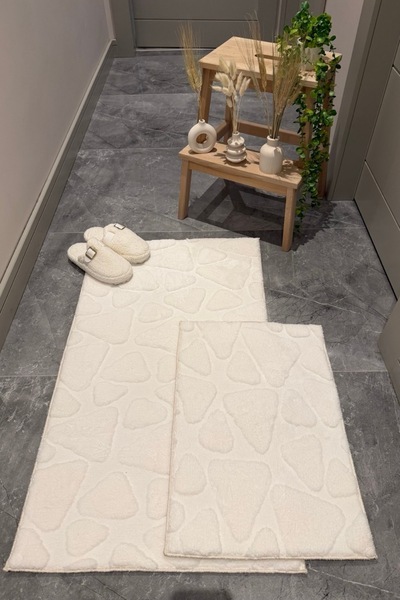 ÇELEBİ HOME TEKSTİL Beyaz Pamuk Banyo Paspası Makinede Yıkanabilir Kaymaz Tab...