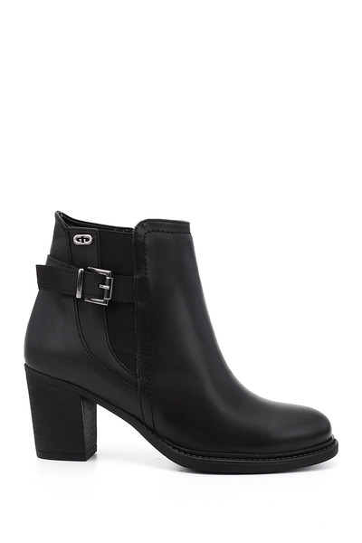 GÖNDERİ(R) Women's Black Zippered Thick Heeled Buckle Boots