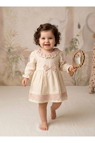 Lumia Baby Kız Bebek Çift Renkli Astarlı Naturel Elbise