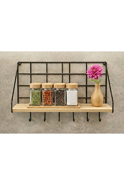 diğeraass Retro Metal Duvar Rafı,6 Kancalı,Kahve Köşesi,Mutfak Rafı,Ahşap Raf...