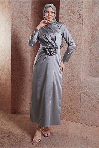 Alvina FLOWER DETAILED SATIN DRESS 44579