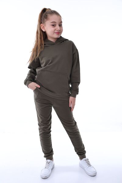 ZUZUNGA Βασικό σετ φόρμας με κουκούλα χακί για παιδιά 3-10 ετών - 2 νήματα με...