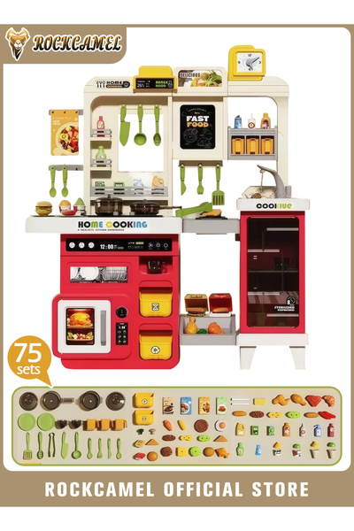 ROCKCAMEL Kids Kitchen Toys Play Set, 75 Pcs Accessories, Pretend Play for Gi...