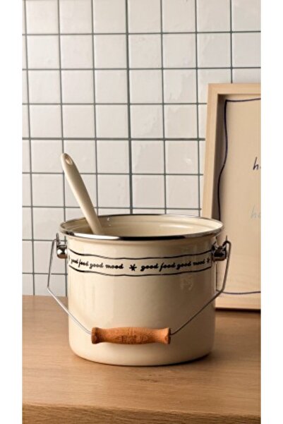 EMAYlab Mood Wooden Detailed Enameled Yogurt/Bakliyat Bakrak (20CM-3 LITER-CO...