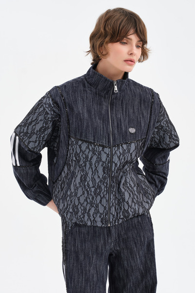 tw3 Jachetă pentru femei cu aspect de țesătură denim cu design detaliat din d...