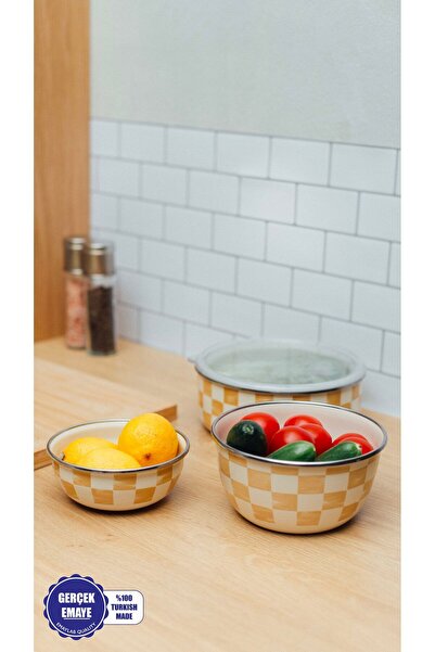 EMAYlab Beige Enamel Double Bowl Set