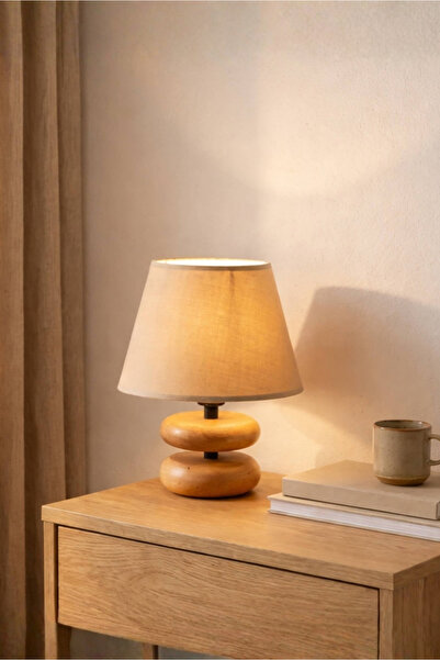 HOMİNG Homing Moji Natural Ahşap Tasarım Abajur  / Kumaş