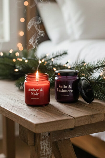 Rakle Glam Gümüş 4'lü Kavanoz Mum Seti Mor - Kırmızı 110 gr