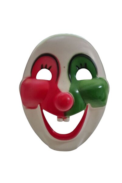 partidolu 16x21 Cm Sert Plastik Arkadan Lastikli Sevimli Palyaço Maskesi Kırm...
