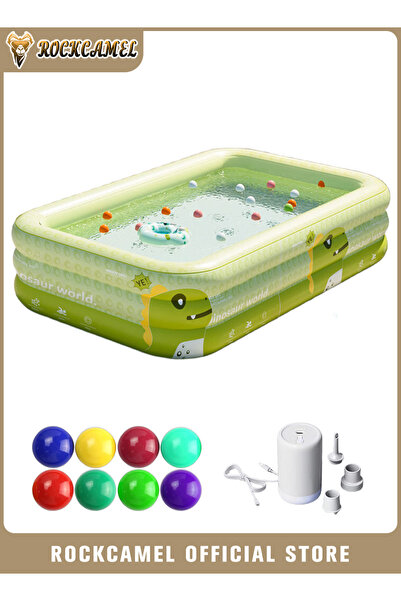ROCKCAMEL مسبح قابل للنفخ مع كرة بحرية ومضخة هواء كهربائية، 260 × 160 × 56 سم...