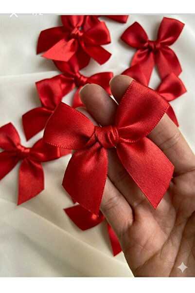 Esram Butik 25 Adet Kırmızı Saten Fiyonk Kurdele Süsleme Kurdelesi Hediyelik ...