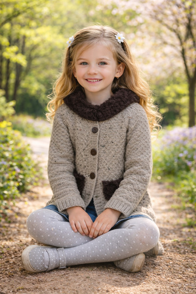 Kidsev Kız Çocuk Uzun Kollu Düğmeli Ve Sim Detaylı Triko Hırka